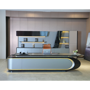 ชุดเฟอร์นิเจอร์โต๊ะทำงานผู้บริหารรูปตัวแอลสีดำทันสมัย โต๊ะทำงานเมลามีน - Product Image 1