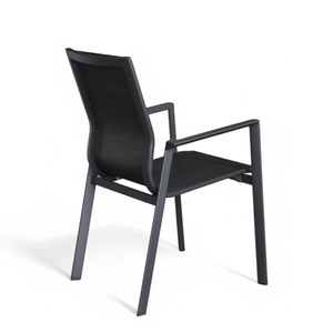 Fauteuil de salle à manger d'extérieur moderne, empilable, en aluminium <span class=keywords><strong>anthracite</strong></span> et textile <span class=keywords><strong>gris</strong></span>, certifié EN581, idéal pour les villas et les parcs. - Product Image 3