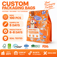 Sachet Doypack en feuille d'aluminium haute barrière sans bec verseur pour l'emballage d'aliments pour chats sans céréales et de nourriture pour chiens cuite à basse température