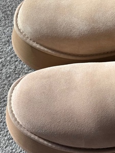 Wholesale Winter Autumn Thermal Midi Uggss Boots Cowhide <b>Wool</b> Side Zippers Add Velvet Unisex <b>Slippers</b> - Product Image 4