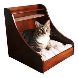 سرير الحيوانات الأليفة سرير خشبي للتدليك رغوة صلبة مخصصة الحيوانات الأليفة الخشب العتيقة الأثاث فو الفراء الحيوانات الأليفة سرير مع حصيرة لينة - Product Image 2