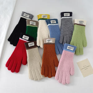 Yeni moda Unisex dokunmatik ekran eldiveni streç örme akrilik tam parmak yumuşak kış kontrast renk eldiven - Product Image 1