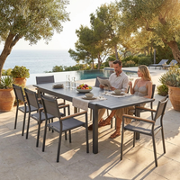 Table de salle à manger extensible moderne en aluminium durable, 8 places, plateau à lattes, extension coulissante pour jardin et parc