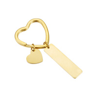 Porte-clés de couple de vente chaude de mode, porte-clés pendentif en forme de coeur à longue bande en acier inoxydable miroir personnalisé en gros