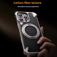 New Design Non-Slip Sides Blackwoven Carbon Fiber With Ring Holder 360 Degree Rotating Phone Holder for IPhone 16 Pro Max
