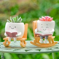1 Buah Pot Tanaman Resin Bentuk Kursi Goyang Karakter Lucu Sedang Membaca Buku, Vas Tanam Dekoratif untuk Tanaman, Dekorasi Taman Halaman