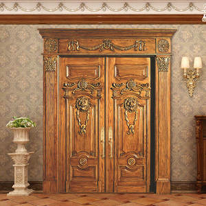 Porte d'entrée principale de villa ou de manoir, moderne et luxueuse, en acier inoxydable décoratif, double porte de sécurité avec finition en cuivre rouge - Product Image 5
