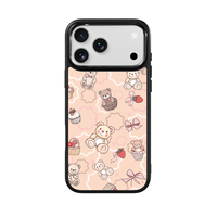 Coque de téléphone AG Feeling Black Edge avec motif ours fraise doré pour iPhone 17, 17 Pro Max, 16 Pro, 15 – Coque magnétique