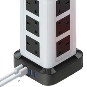 Power Strip Tower with 12 Outlets, 4 USB Ports, 6 FT Extension Cord, Multi Plug for Multiple Desktop Charging Station f