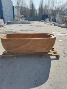 Bañera Independiente de Travertino Natural, Bañera de Piedra de Travertino Beige Sólido, Bañera de Lujo para Hotel o Villa, Bañera de Mármol - Product Image 4