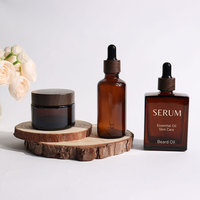 Flacons Compte-gouttes Rechargeables en Verre Ambré 30ml 50ml 100ml, Vides, pour Huiles Essentielles et Sérums, avec Bouchons en Plastique Aspect Bois Foncé