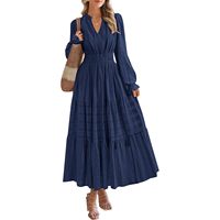 Vestido Maxi Elegante Personalizado para Mujer, Corte en A, Otoño 2025, para Invitadas de Boda, Manga Larga, Cuello en V, Diseño Fluido, Talla XS, con Bolsillos, para Fiestas, B0FCXZVJGX