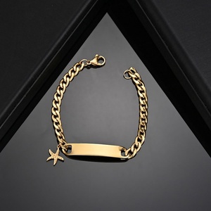 Trendy Anti Tarnish Wholesale Custom Brand logo 14k 18k PVD Gold Plated Stainless Steel Charm Bracelet <b>for</b> Women <b>Men</b> - Product Image 6