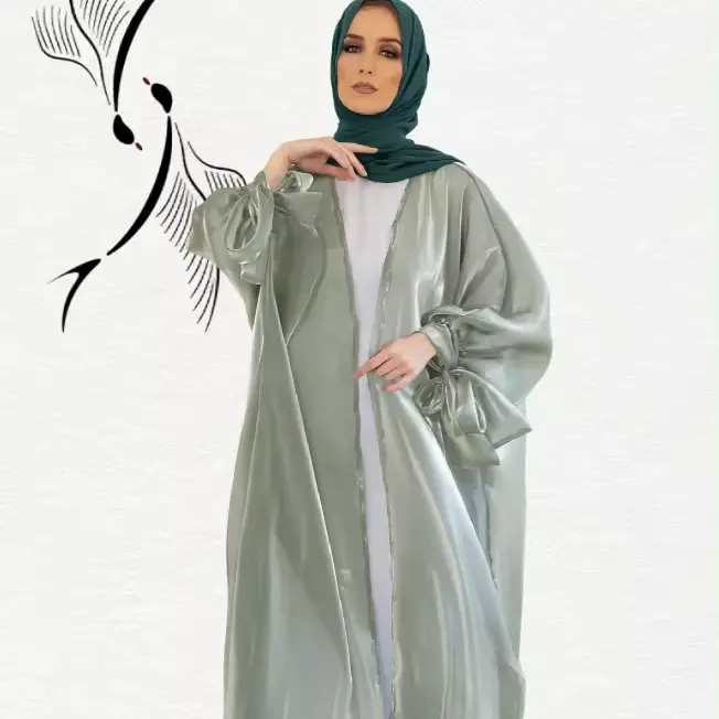 Sáu Màu sắc Trung Đông Muslim qua biên giới Arab Cardigan Cuff Tie Bow abaya Robe truyền thống Muslim quần áo & phụ kiện