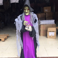 Halloween Grand Électrique Commande Vocale Prop Animé Corbeau Prisonnier Sorcière Femelle Fantôme Zombie Diable Animatronics Décoration