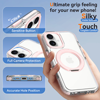 Coque de téléphone magnétique rose mignonne avec cadre d'objectif métallique et support rotatif transparent antichoc pour iPhone 17