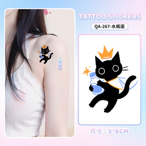 QA chaton noir douze <span class=keywords><strong>Constellations</strong></span> couleur <span class=keywords><strong>tatouage</strong></span> autocollants garçon et fille étanche Ins longue durée clavicule bras dos de la main - Product Image 1