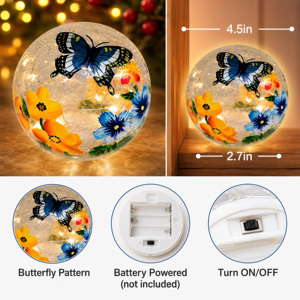 <span class=keywords><strong>Lampe</strong></span> <span class=keywords><strong>solaire</strong></span> LED décorative en forme de sphère, peinte à la main, motif papillon et fleur, pour jardin, table, patio, cour, allée, décoration artistique - Product Image 3