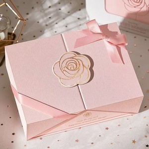 Caja de regalo magnética de doble puerta estilo Ins, con lámina dorada y rosa, caja de embalaje rígida de lujo para regalo de cumpleaños, San Valentín o boda. - Product Image 2