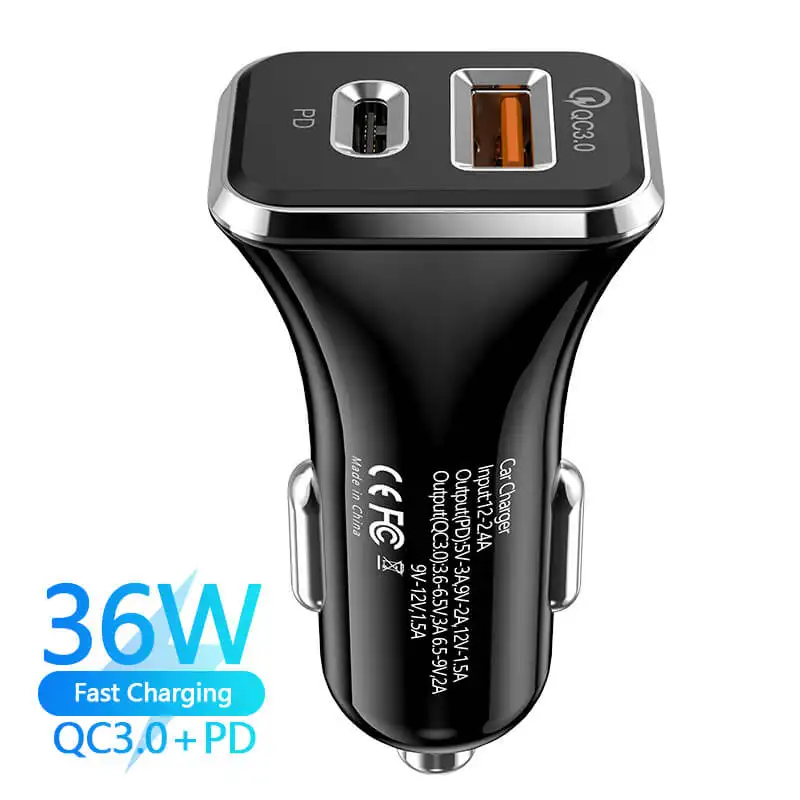 Wholesale Portable USB-C Type-C PD 20W 36W USB Type C Multi Phone Car Charger for iPhone Samsung
