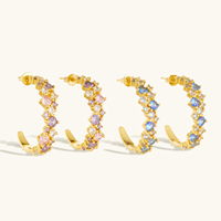Anting-anting gelang emas kuning 18K lapis emas mewah ramah lingkungan FUAMAY Boho dengan desain vintage, potongan campuran CZ warna-warni, bentuk C, dan model terbuka.