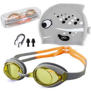 2025 चीन ईवू थोक गुणवत्ता वाले बच्चों के कार्टून प्रशिक्षण तैराकी मछली टोपी और नाक क्लिप के साथ गोगल्स - Product Image 3