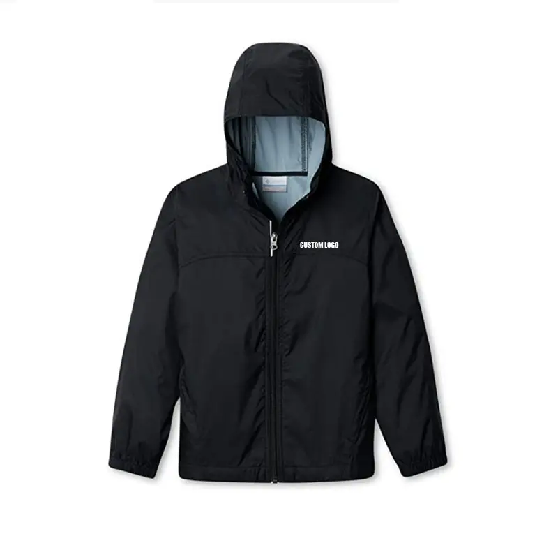 Waterproof light weight Men's Rain Jacket Custom 100% nylon Long Raincoat with hood