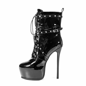 taglie 46 Sexy tacco alto con plateau stivali da donna con plateau gotico rivetto da donna alla moda stivali alla caviglia Punk - Product Image 4