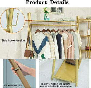 2025 pour <span class=keywords><strong>Amazon</strong></span> best-seller <span class=keywords><strong>porte</strong></span>-manteau industriel autoportant en or robuste Double étagères multifonctionnel chambre à coucher suspendue - Product Image 5