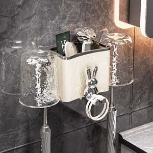 Glacier Patterned <b>Toothbrush</b> <b>Holder</b> Double Wall Mounted Transparent Storage For Toothpaste Cups And <b>Toothbrushes</b> - Product Image 2