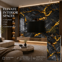 Revêtement mural en PVC MORLENX Charcoal Black Gold Fracture UV Marble Sheet pour projet de hall d'hôtel de luxe