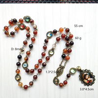 Vente en gros de pendentifs en verre vintage argenté, cabochon, Vierge Marie, chapelet, perles d'agate, pour femmes, prière, église catholique, cadeau européen