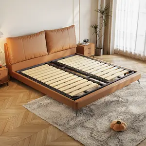 Europese Luxe Lederen Bedframe Modern Design Handgesneden Massief Hout Zacht Kingsize <span class=keywords><strong>Bed</strong></span> Meubilair - Product Image 4