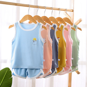 Ensembles de débardeurs d'été chauds pour bébés garçons et filles, style décontracté, tissu en spandex respirant, séchage rapide, motif uni - Product Image 2