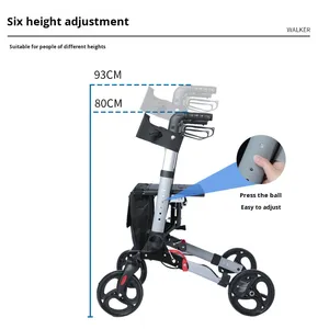 Chariot de courses pliable léger avec siège et grand panier pour personnes âgées, handicapées, pour les courses et les sorties - Product Image 3