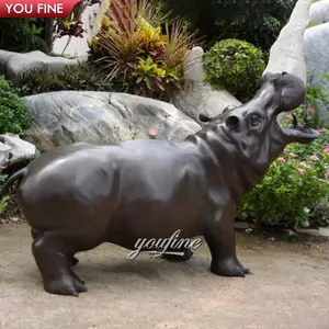 Patung Hewan Kuningan Besar Desain Kustom Patung Hippo Marah dengan Mulut Terbuka Patung Perunggu