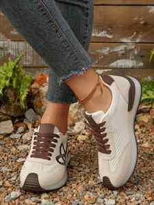Baskets rétro confortables pour femme, à lacets, avec empiècements brodés, semelle souple en gelée, polyvalentes, décontractées, pour le quotidien - Product Image 2