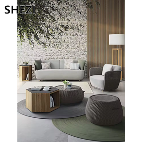 Set <span class=keywords><strong>da</strong></span> Esterno Moderno Shezi in Rattan Intrecciato con Cuscini Impermeabili, <span class=keywords><strong>Mobili</strong></span> Spostabili per Cortile, Balcone, Parco, Hotel di Lusso e Villa - Product Image 3