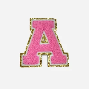 Atacado 2.16 Polegadas A-Z Chenille Letter Patches Ferro em 10 Cores Glitter Chenille Letter Patch Alfabeto para Vestuário Kids Bag