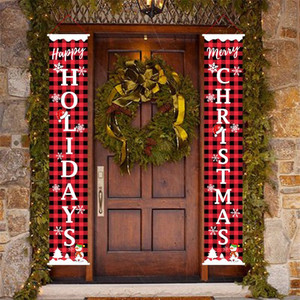 New Christmas decorations, <b>checkered</b> door <b>curtains</b> and banners, European and American style door hangings, party atmosphere - Product Image 1