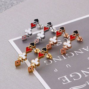 Wholesale 316L Stainless Steel 14k 18k Pvd Gold Plated Zircon High Quality Jewelry Fashion Stud <b>Playing</b> <b>Card</b> Earrings for Women - Product Image 2
