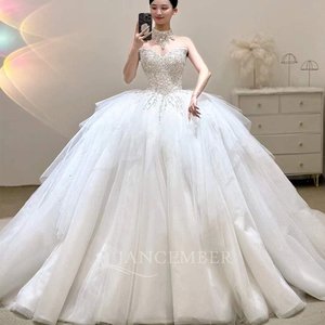 Robes de mariée scintillantes style robe de bal, ornées de perles et de paillettes, à manches courtes et épaules dénudées, Lsjj74 - Product Image 2