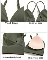 NOUVEAU Soutien-gorge de sport yoga col en V doux pour la peau, bretelles fines croisées réglables, séchage rapide, rembourré, pour femme, course à pied, gym, entraînement