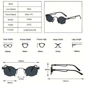 Nouveauté 2025, lunettes de soleil ovales rétro en métal, style punk, UV400, petite monture, lunettes de soleil steampunk pour hommes et femmes - Product Image 5
