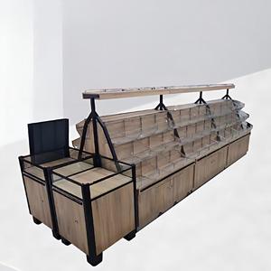 Étagère de présentation pour supermarché, armoire à snacks double face pour magasin de proximité, en acier et imitation bois - Product Image 2