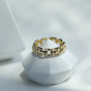 Anillo de cadena de eslabones para mujer, oro de 18 quilates, 18K, multicapa - Product Image 5