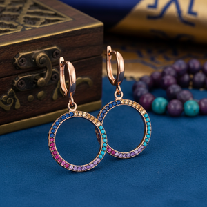 Hollow Round Shape <b>Earring</b> Round Charm <b>Dangle</b> <b>Earring</b> Rainbow Stone Design Turkish Wholesale 925 Sterling <b>Silver</b> Jewellery - Product Image 3