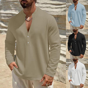 เสื้อเชิ้ตแขนยาวลำลองสำหรับผู้ชาย ทรงหลวม ระบายอากาศได้ดี ผ้าฝ้ายผสม คอวี เหมาะสำหรับใส่พักผ่อน มีไซส์พลัสไซส์ให้เลือก - Product Image 1