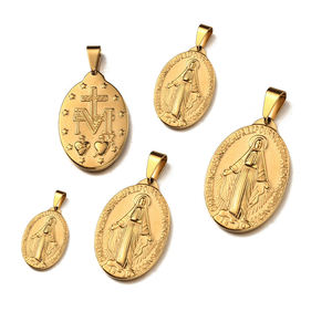 4 Tailles Médaillon Madonna Médaille Catholique Charme Acier Inoxydable Religieux Argent Ovale Pièce Vierge <span class=keywords><strong>Marie</strong></span> Pendentif Bijoux - Product Image 3