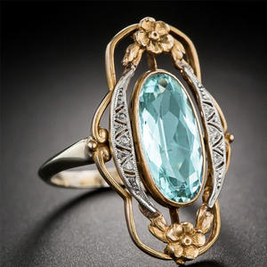 Anello da Cocktail F993 per Donna in Oro Massiccio 18K con Topazio Taglio Ovale, Montatura a Castone, Design Floreale, Gioiello Raffinato per Fidanzamento - Product Image 2